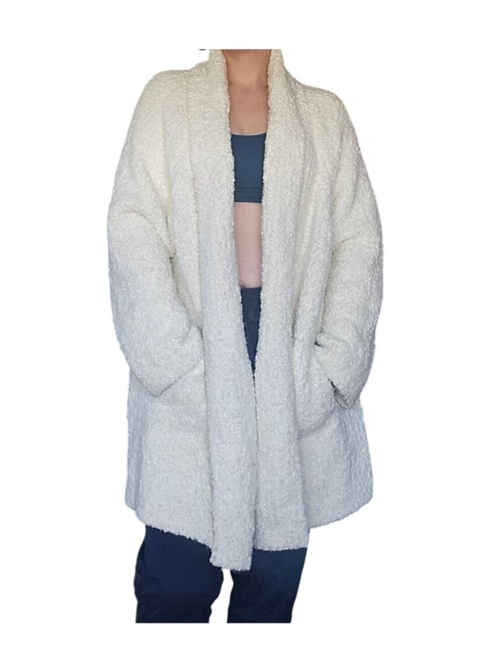 Barefoot Dreams Cream White Plush Popcorn Knit Heavy Open Front Cardigan Size 3X